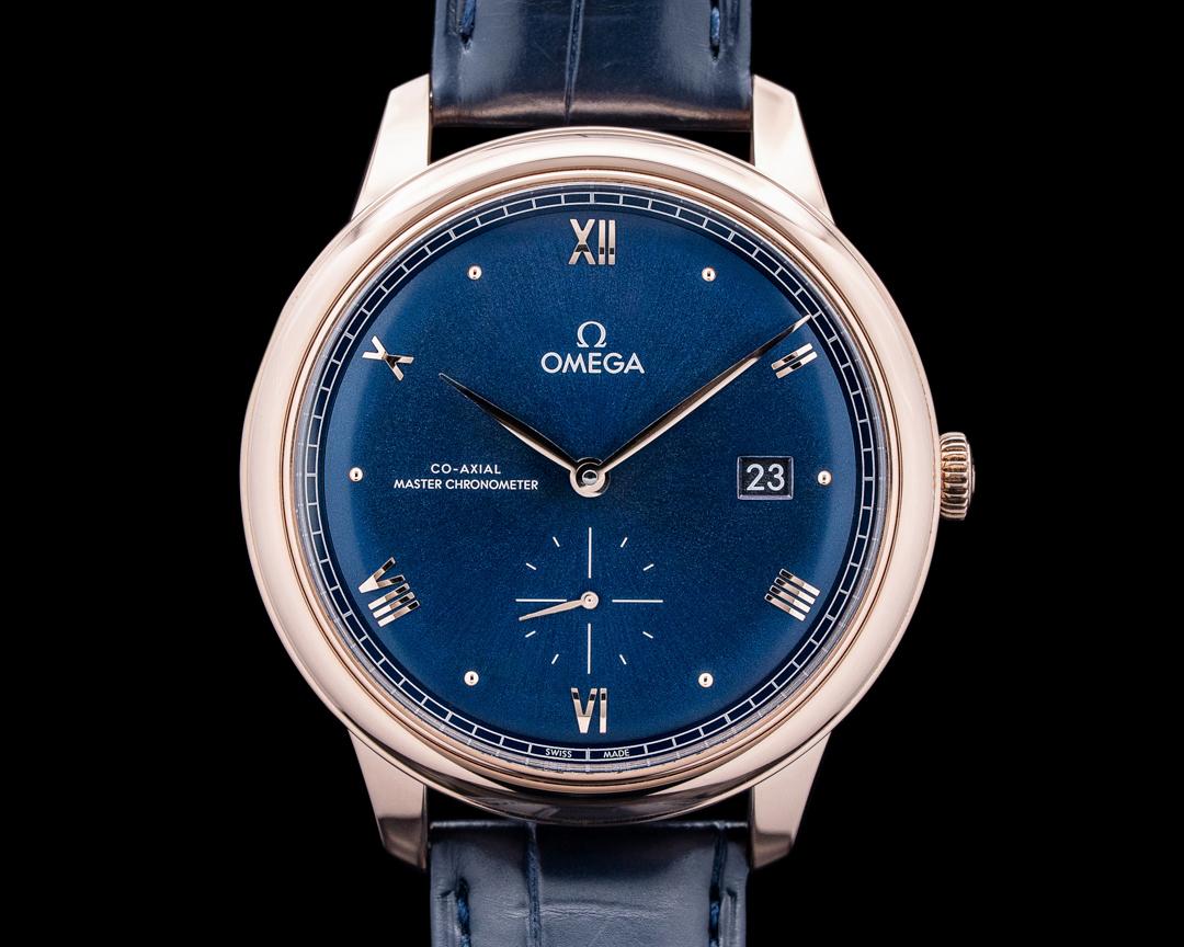 Omega De Ville Prestige 18K Sedna Gold Blue Dial, reference 