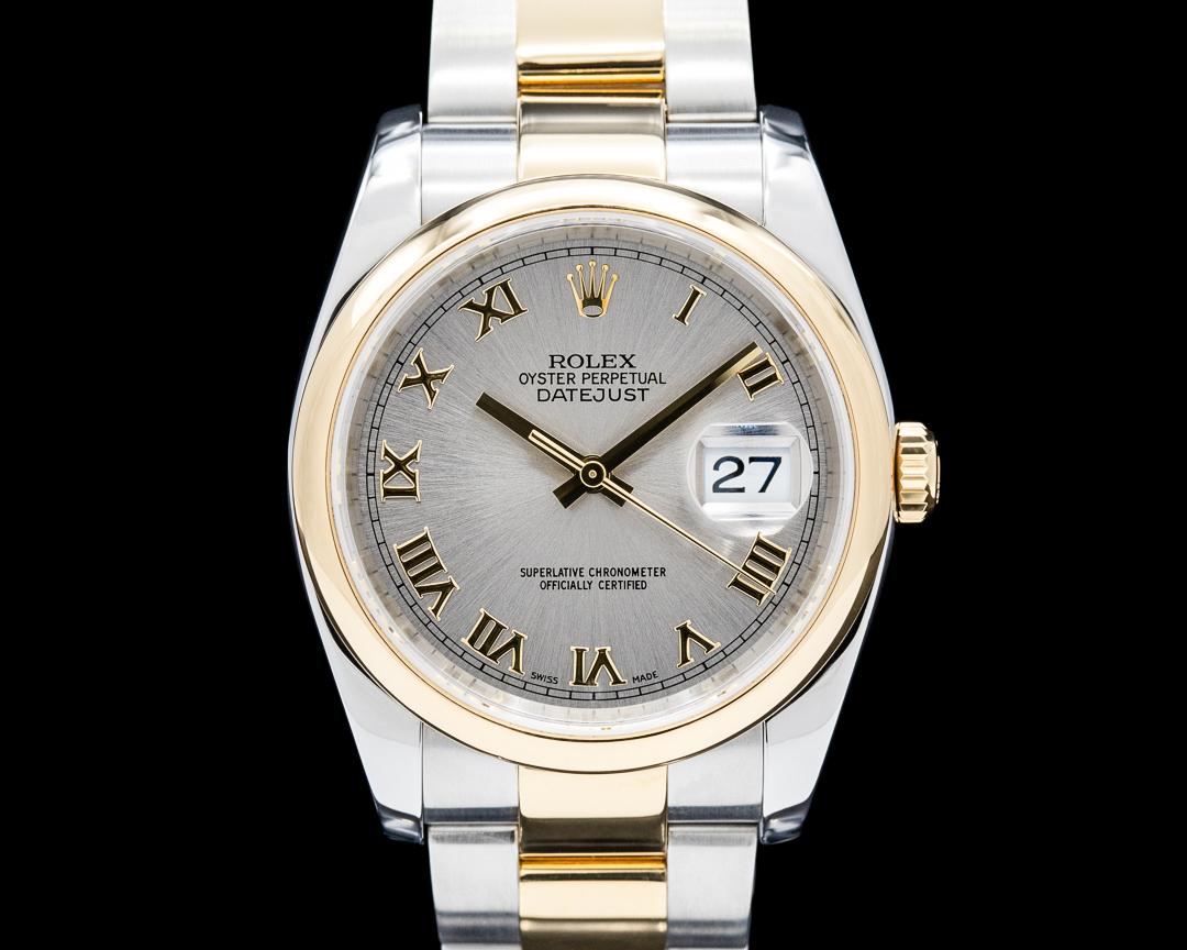 Rolex Datejust 36 18K YG / SS Gray Roman Dial, reference 116203