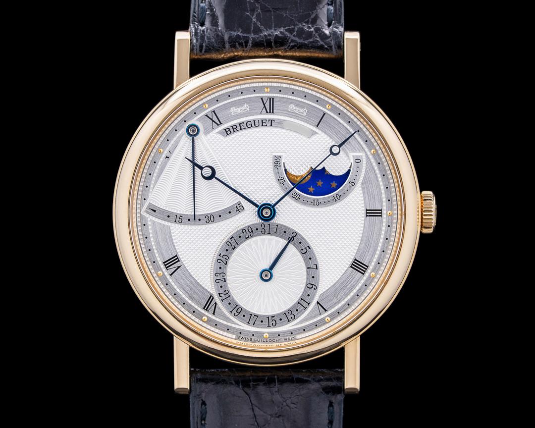 Breguet 7137BA Classique Power Reserve Moon Phase 18K Yellow Gold Silver Dial, reference 7137BA/11/9V6