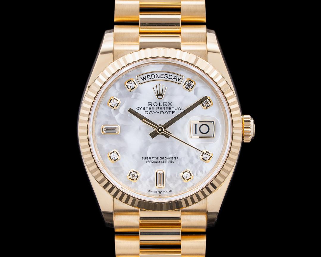 Rolex Day-Date 36 18K Yellow Gold Mother of Pearl Diamond Dial, reference 128238