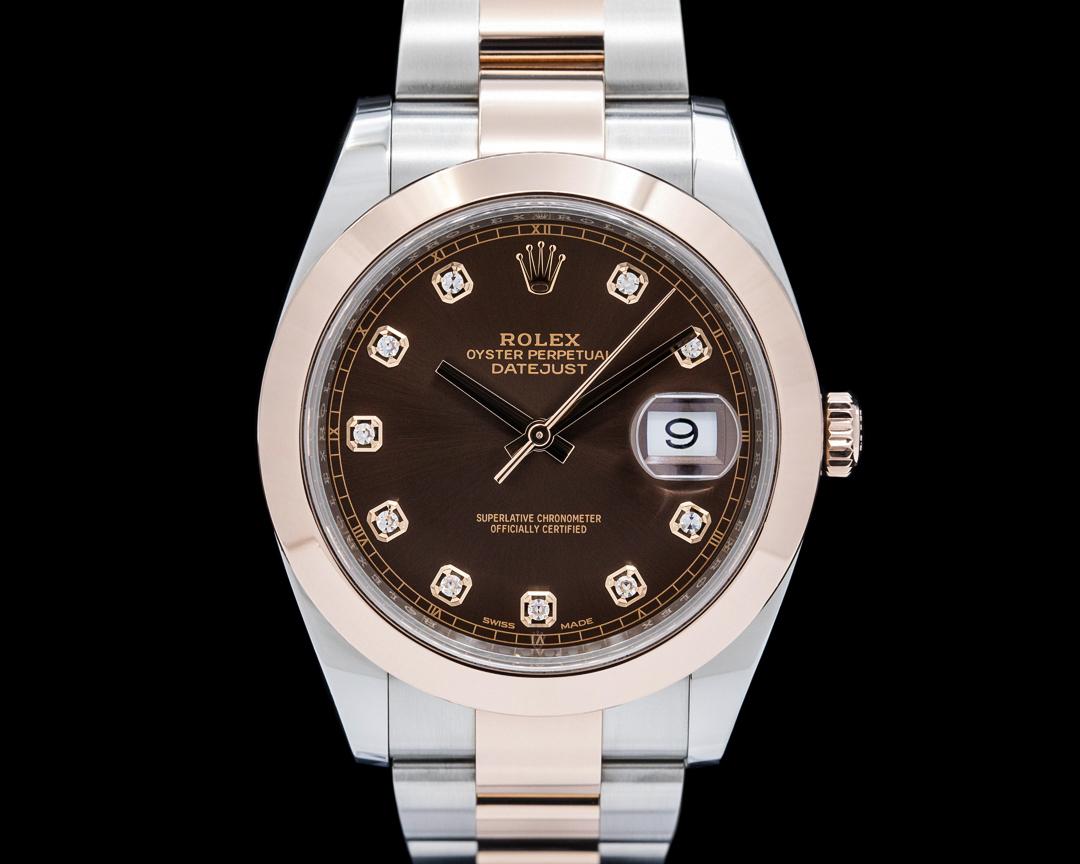 Rolex Datejust 41 SS / 18K RG Diamond Tobacco Brown Dial, reference 126301-0003