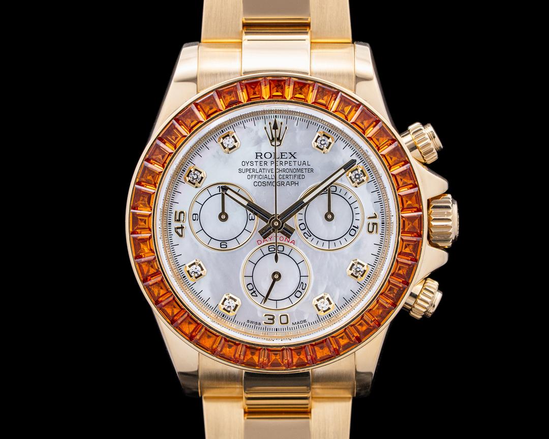 Rolex Daytona 18K Yellow Gold MOP Orange Sapphire, reference 116578SACO