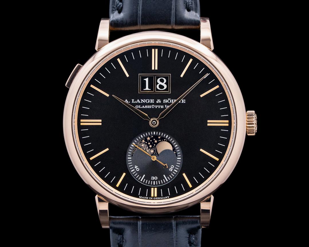 A. Lange & Söhne Saxonia Moon Phase 18K Pink Gold Black Dial, reference 384.031