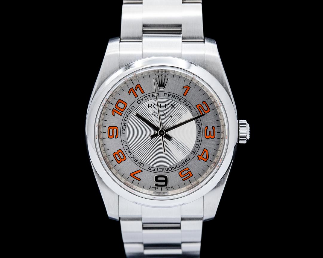 Rolex Air-King SS Orange Concentric Silver Dial Circa. 2008, reference 114200