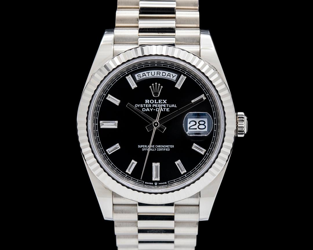 Rolex Day-Date 40 18K White Gold Black Baguette Dial, reference 228239