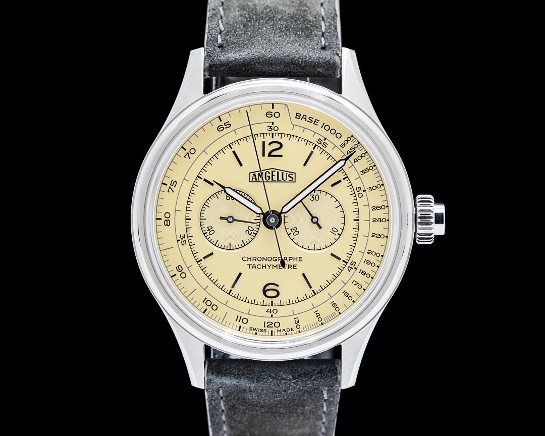 Angelus Chronographe Tachymetre x Monochrome SS Champagne Dial LIMITED UNWORN, reference 0CHCS.H01A.V1271S